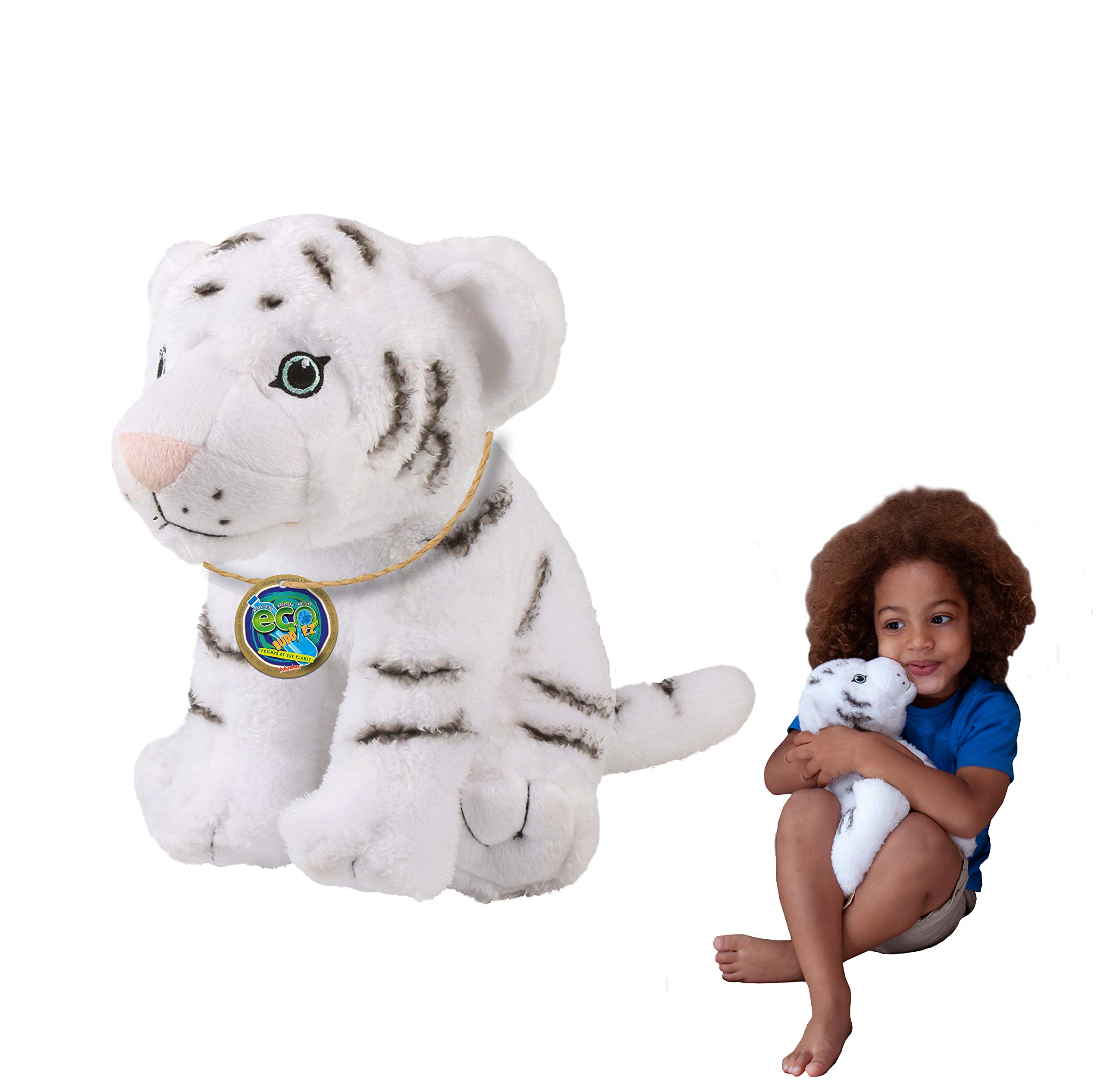 EcoBuddiez - White Tiger from Deluxebase. Large 30cm Soft Plush Animals made from Recycled Plastic Bottles. Eco-Friendly Cuddly Gift for Kids and Cute Stuffed Animal Toy for Toddlers.