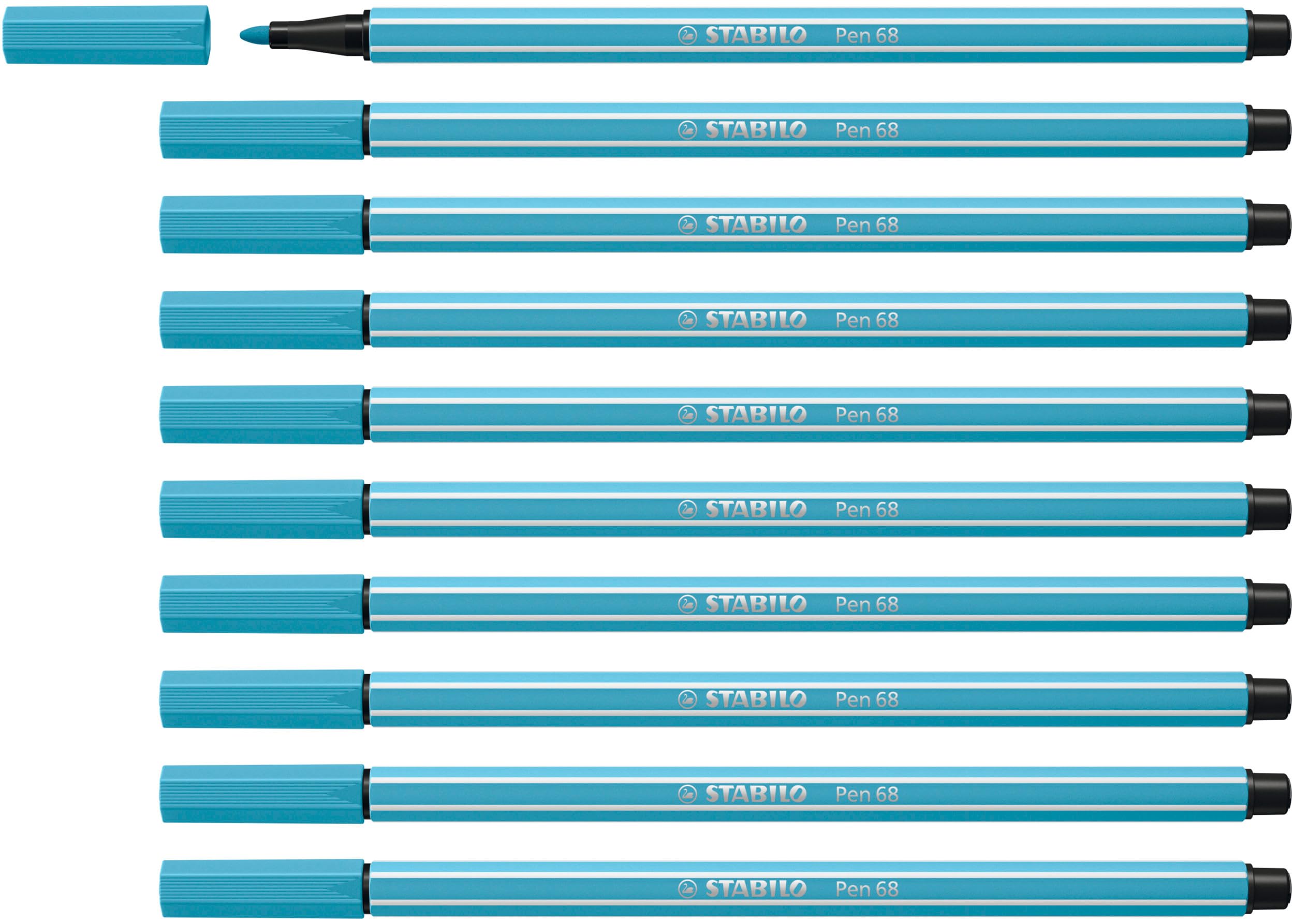 STABILO Pen 68 - Premium Fibre-Tip Pen - Pack of 10 - Azure