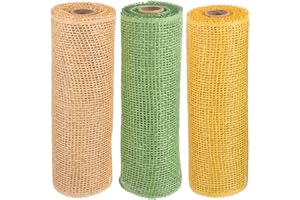 CATIEBYE 3pcs Decorative Poly Burlap Mesh Rolls for Wreath Making and Bouquet Wrapping, Yellow White Green