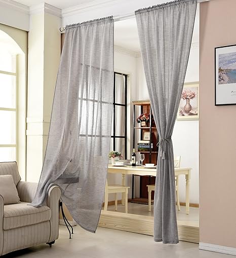 Amazon De Woltu Vh5860dgr Gardinen Transparent Mit Krauselband Leinen Optik Vorhang Stores Voile