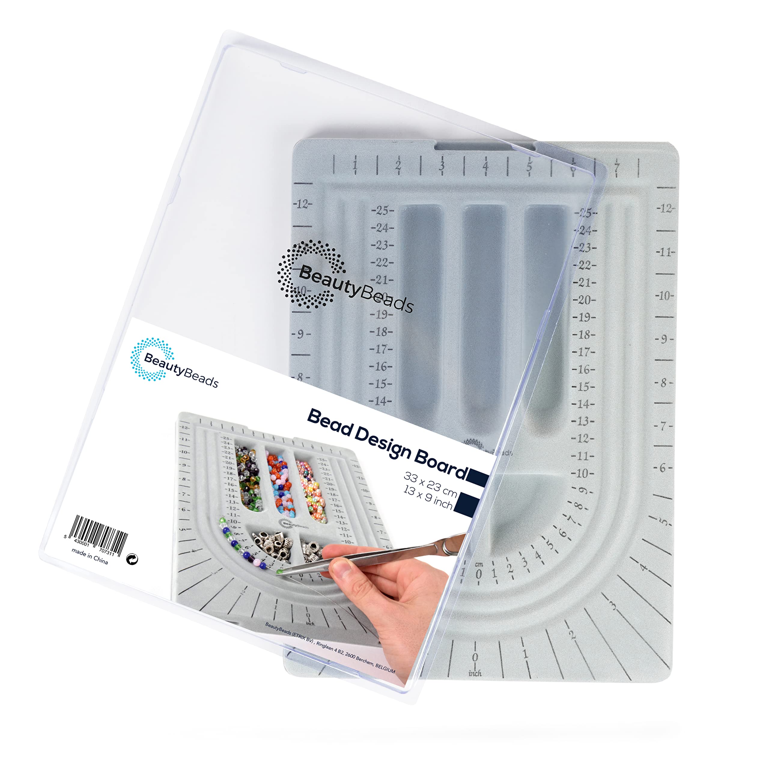 BeautyBeads Bead Board with 5 Compartments, 9 x 13 inch Grey Flocked Bead Design Board, for Beading & Jewelry Making of Bracelets, Necklaces and Other Beads Jewelry