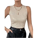Milumia Women's Sparkly Sequin Crop Tank Top Sleveless Going Out Tops