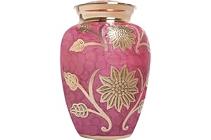 Pink Flower Funeral Urn by Liliane Memorials - Cremation Urn for Human Ashes - Brass - Suitable for Cemetery Burial or Niche - Rose Lisette Model - Large Size fits Remains of Adults up to 200 lbs