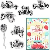 Threetols Happy Birthday Clear Stamps for Card Making, Ballon Clear Rubber Stamps Sentiments Words Stamps for Holiday Card Making DIY Scrapbooking Transparent Album Decor Paper Craft