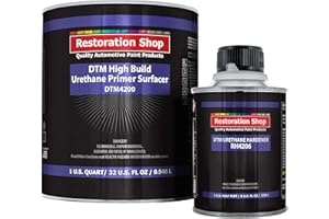 Restoration Shop 1.25 Quart 2K High Build Primer Automotive Paint Kit - 1 Qt. Gray Urethane Primer Surfacer, 1/2 Pint Hardener, 4:1 Mix Ratio - Professional Auto Car Refinish Coating, Auto Body Repair