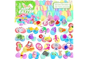 KISSFUTURE 100 PCS Prefilled Easter Eggs with Toys Inside Stuffer Perfect for Easter Egg Hunt Basket for Kids Easter Gifts for Classroom Prizes Plastic Easter Party Favors