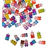 Meawaho 50PCS Little Bear Resin Pendants Charms, Gradient Multicolored Resin Pendant with Iron Loop, Animal Ornament, Kawaii Dangle Charms for Necklace Bracelet Earrings Jewelry Making DIY Crafts