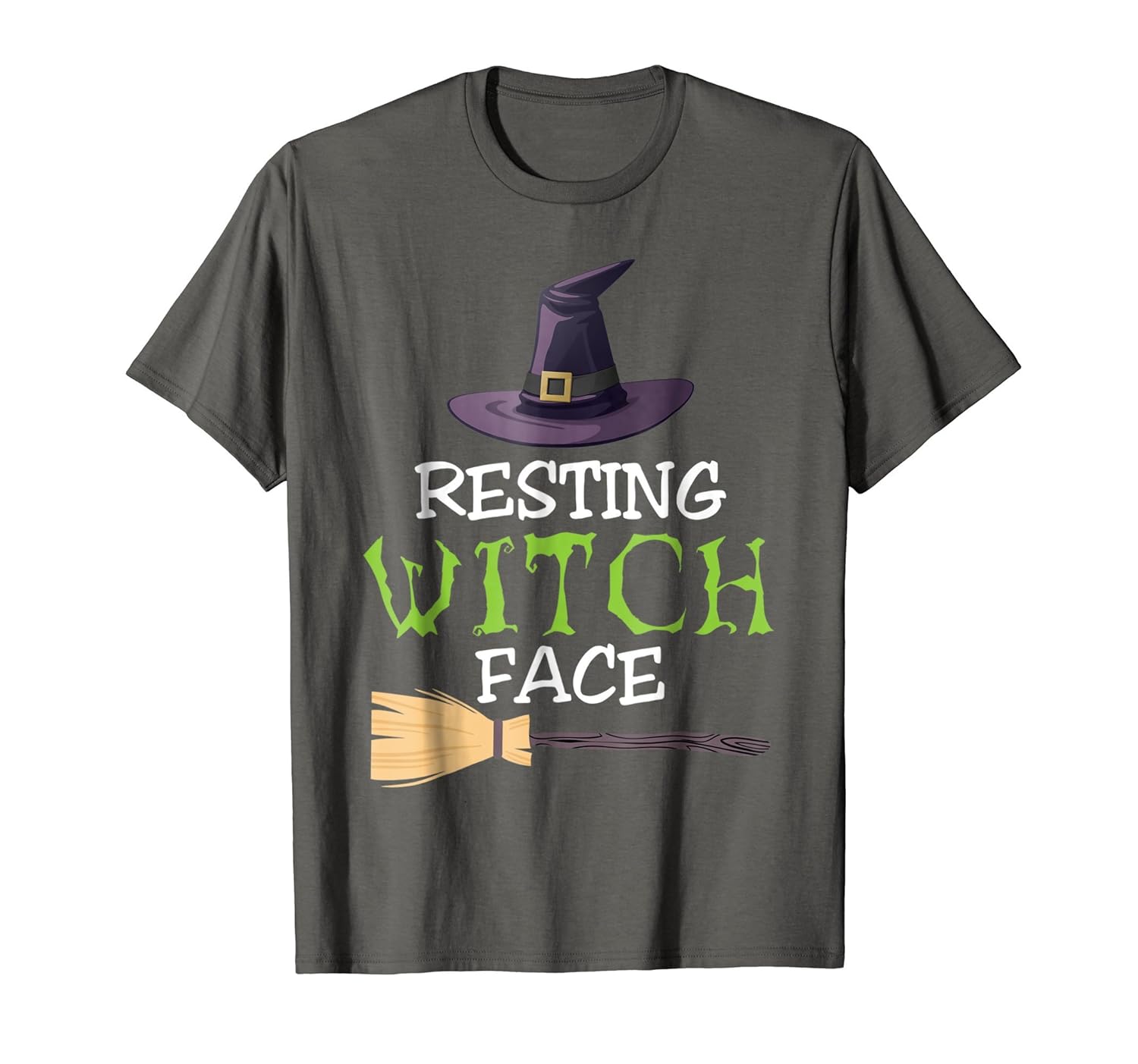 Halloween Shirt Resting Witch Face Broomstick Hat Women Tee-ANZ