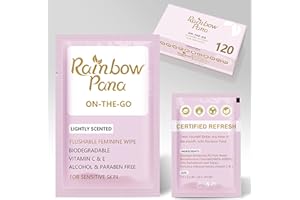 RAINBOW PANA RainbowPana Feminine Wipes, 120 Count ON-THE-GO Individually Wrapped | Flushable Wipes, Travel Wipes for Women, Pre/Post-Intimacy Cleansing | Aloe, Portulaca, Vitamin E | pH Balanced, Biodegradable