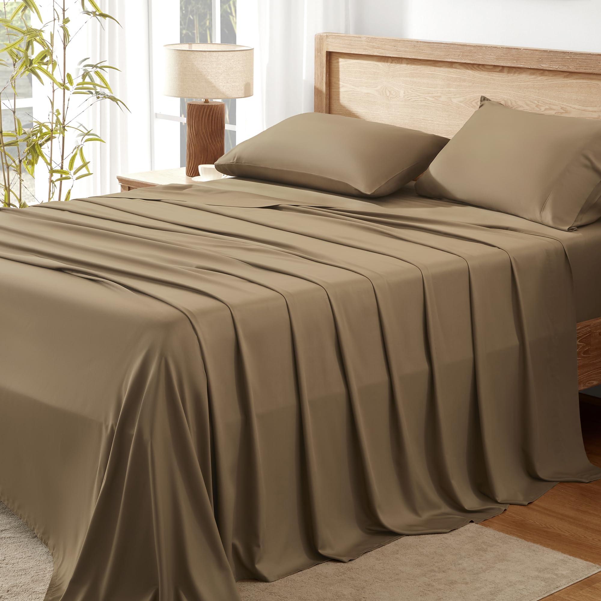 Andency Taupe King Size Sheets Set, 100% Viscose Derived from Bamboo, Cooling King Sheets, Deep Pocket Up to 16", Silky Soft Bed Sheets, Hotel Luxury Breathable Bedding Sheets & Pillowcases…
