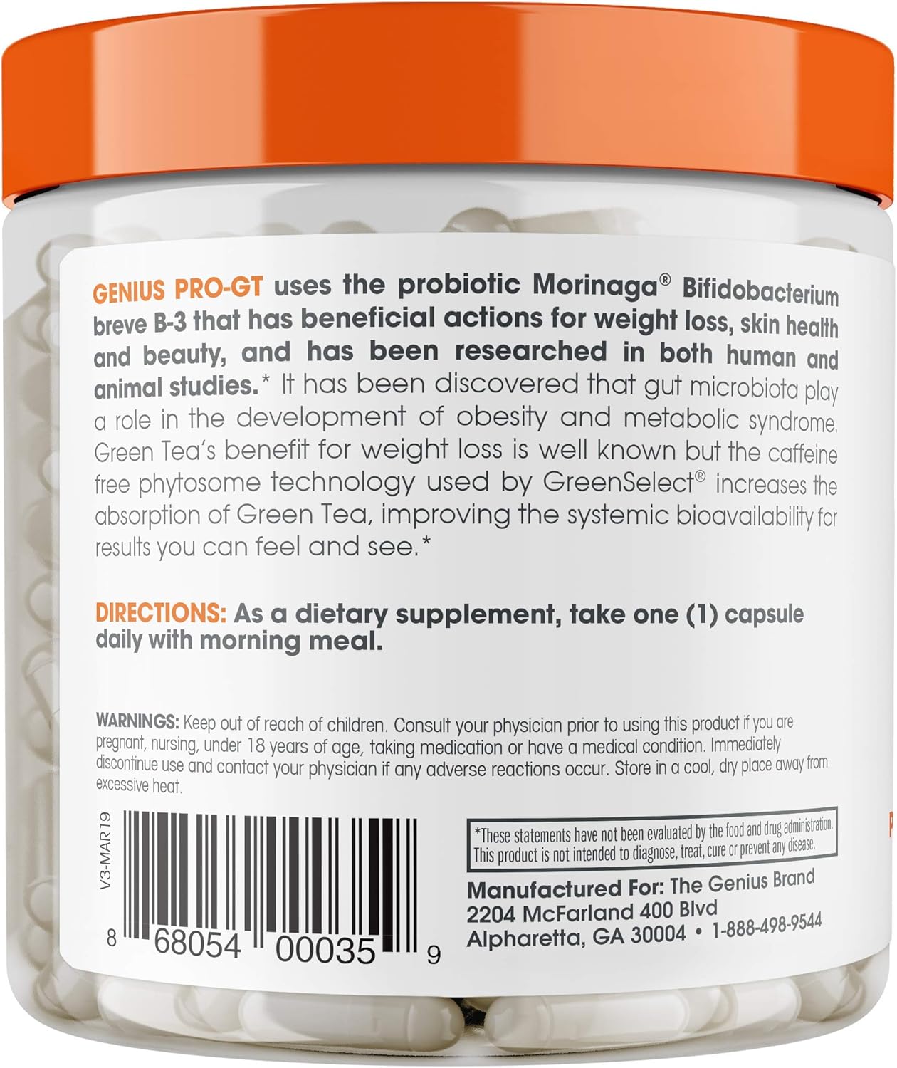 Genius Probiotics for Weight Loss w/ Green Tea Extract for Women & Men – Shelf Stable Probiotic Natural EGCG Fat Burner Supplement, Digestive Health Pills for Bloating Relief and Belly Reduction –30sv: Health & Personal Care
