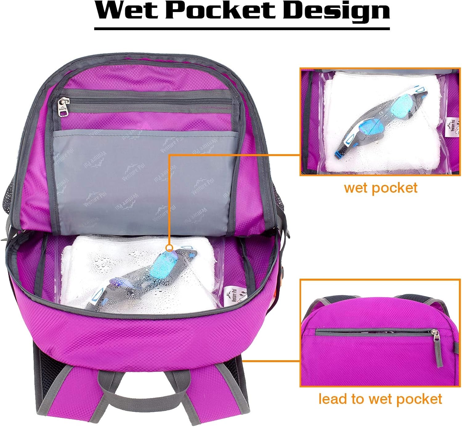 Venture Pal 40L Lightweight Packable Travel Hiking Backpack Daypack, A3 Black, One Size : Clothing