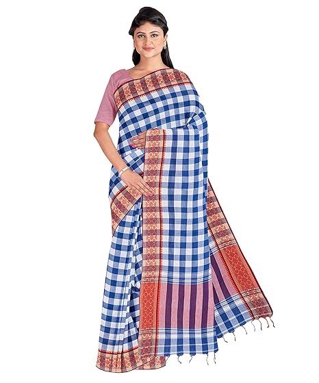 Womens Handwoven Dhaniakhali Saree (Multicolour)