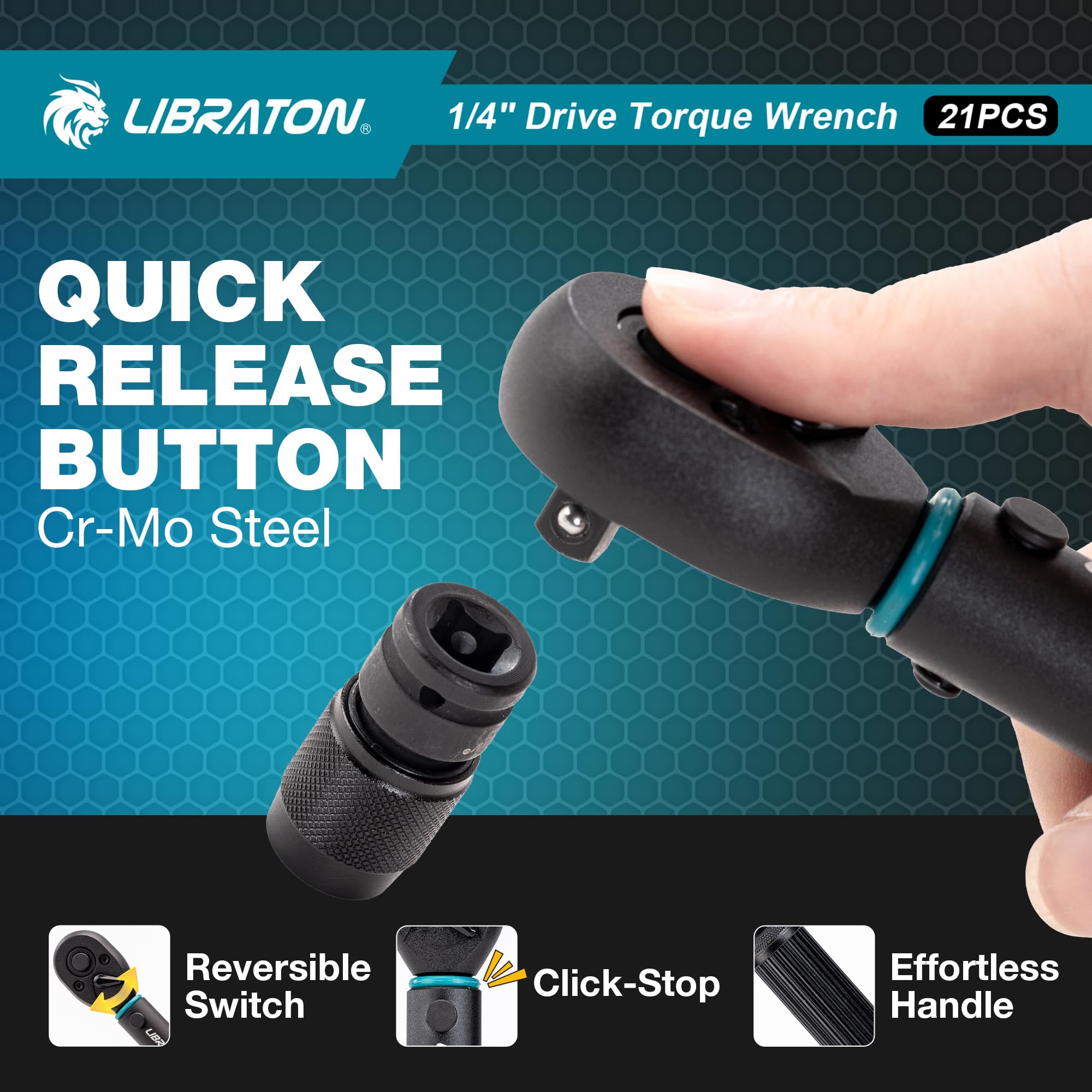 LIBRATON Drehmomentschlüssel 1/4", 2-14Nm, 72-Zahn-Drehmomentschlüssel, Mikroeinstellung auf 0,1Nm, Sechskant & Torx Schlagbits, Steckschlüssel, Schlag- auf 1/4-Sechskant-Konverter, Fahrrad-Reparatur 6