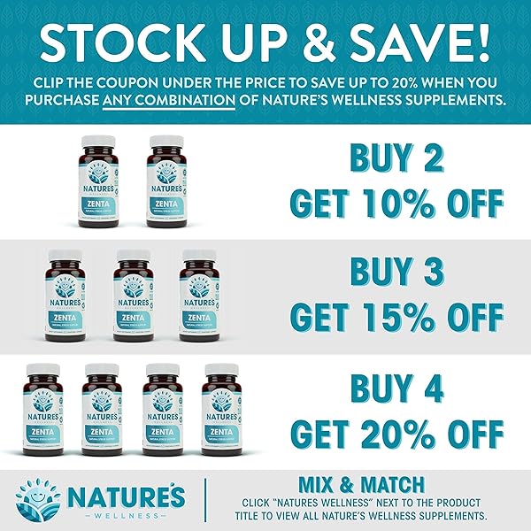 NATURES WELLNESS ZENTA – THE NATURAL RELIEF SUPPLEMENT TO HELP CALM BODY AND MIND | POSITIVE MOOD ENHANCER – INCREASE SEROTONIN LEVELS WITH 5-HTP, ASHWAGANDHA, CHAMOMILE, DMAE | 60 CT