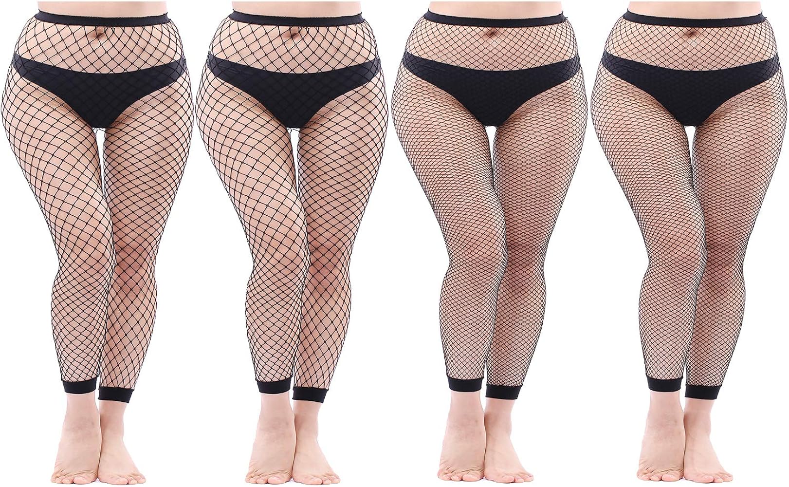 4 Pairs Plus Size High Waist Fishnet 