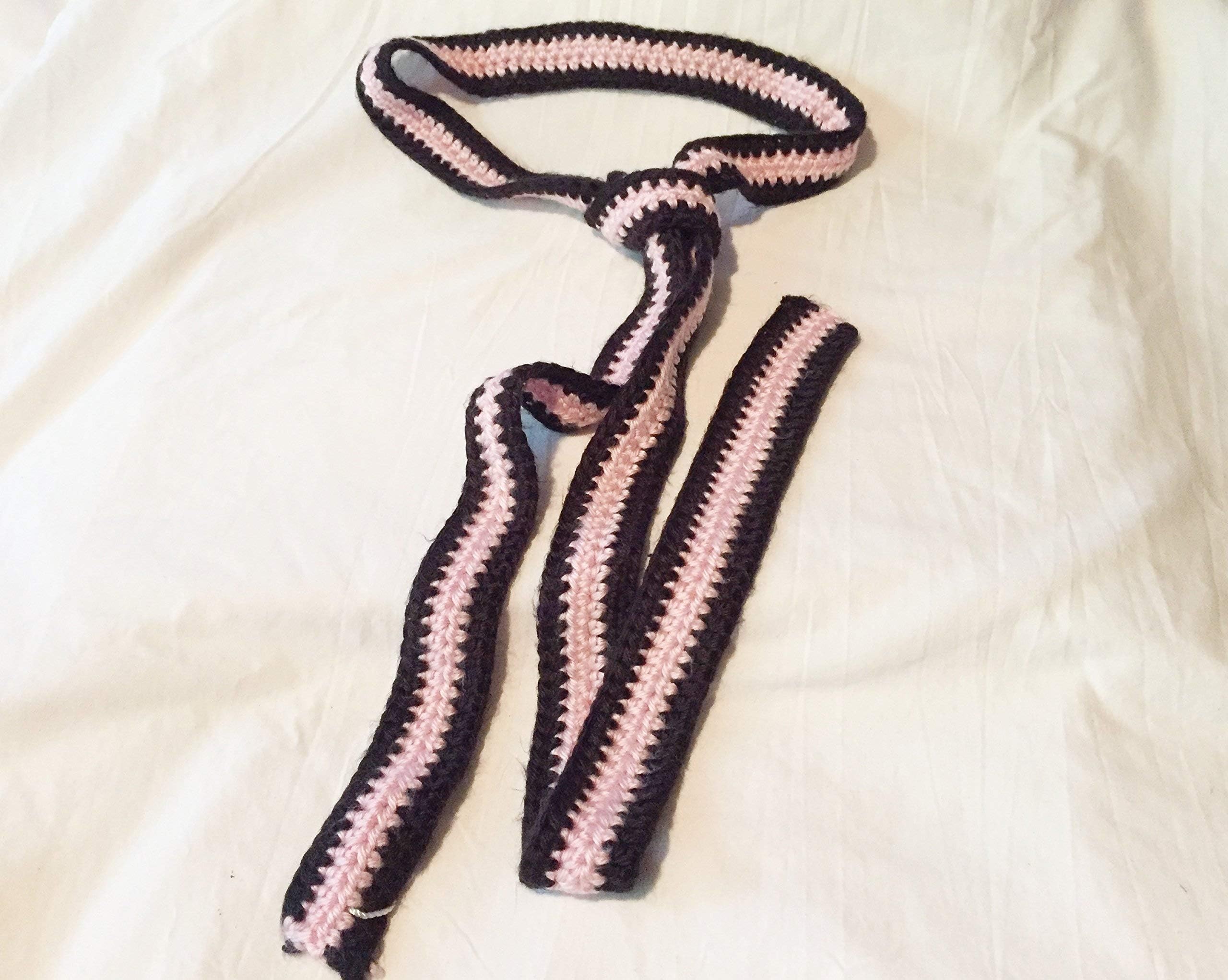 Black and Pink Crocheted 64 inch Retro Skinny Tie