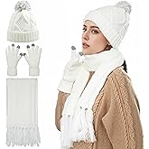 Winter Scarf Gloves and Hat Set for Women, Beanie Hat Long Scarf Touchscreen Gloves, Warm 3 in 1 Set for Womens Girls