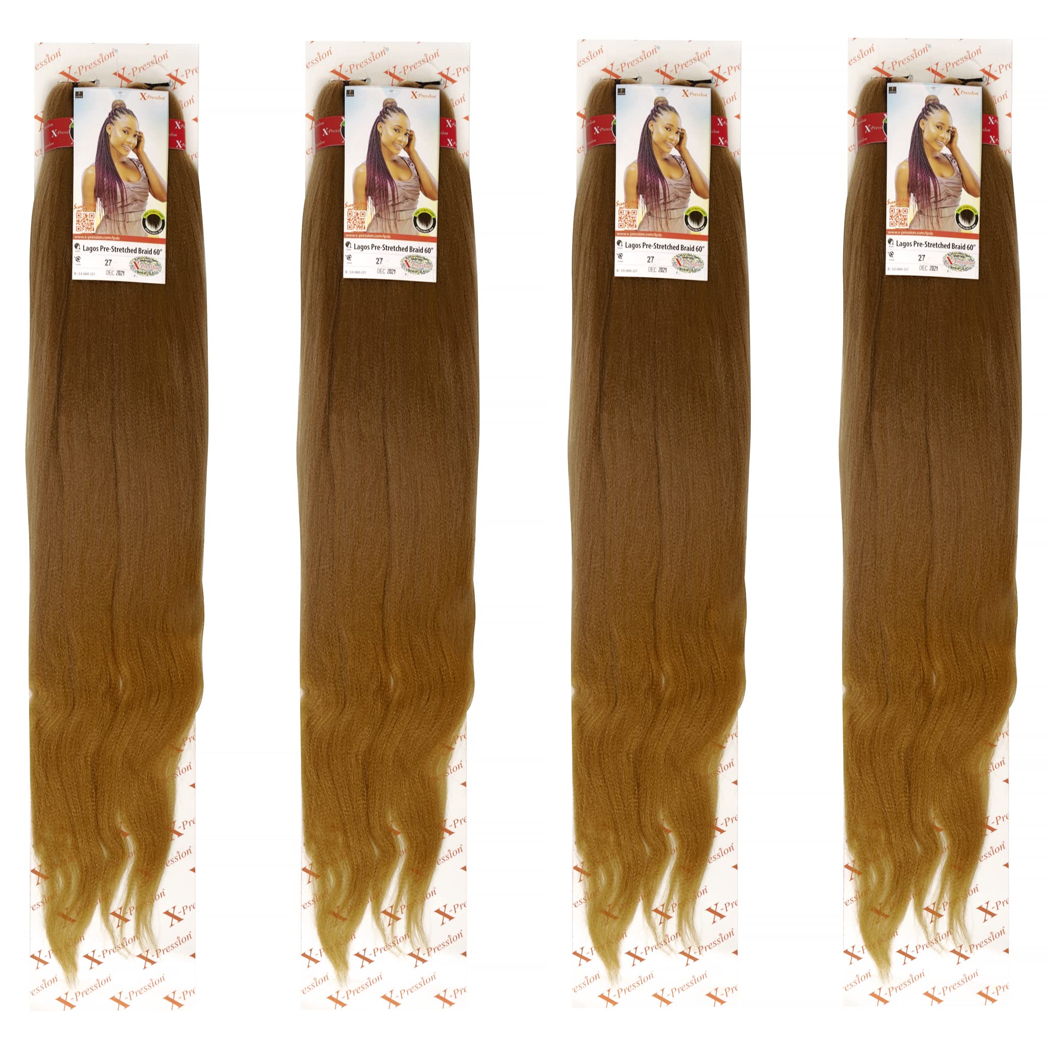 XPRESSION LAGOS BRAID PRE-PULLED Hair Extension, 60” 2Pack (Colour 27 Medium Blonde)