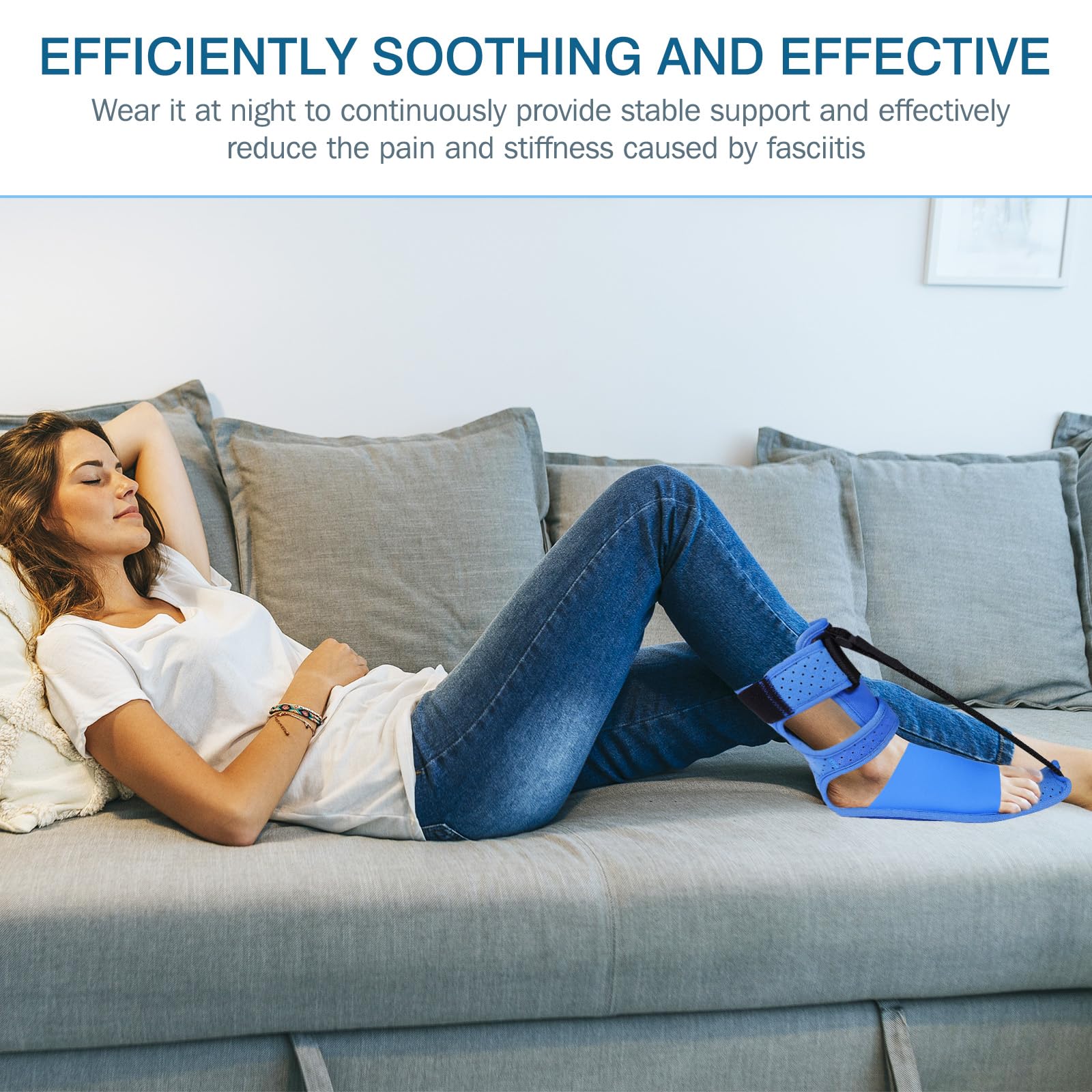 Upgrade Plantar Fasciitis Night Splint & Relief Brace with Adjustable Straps - Support for Achilles Tendonitis, Heel Spur Pain, Day & Night Use(1, Blue)