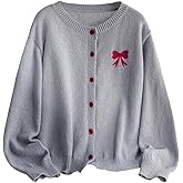 Verdusa Women's Plus Size Embroidery Bow Button Up Cardigan Sweater Cozy Fall Outfits
