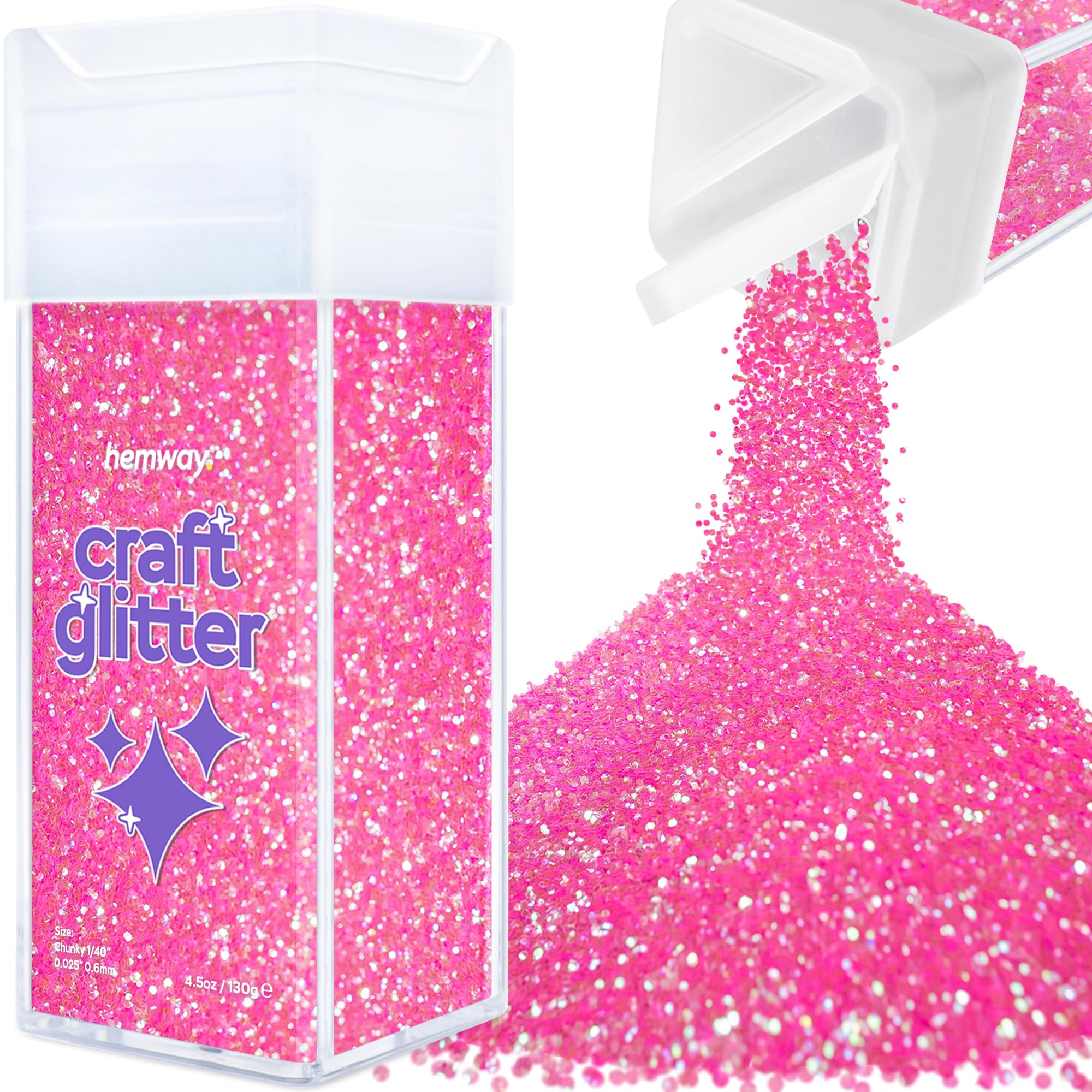 Hemway Glitter Shaker Baby Pink Iridescent 110g Chunky, Craft Glitter Shaker for Resin & Epoxy Crafts, Christmas Art Supplies, Nail, Body, Face, Eye, Festival, Crafting, Slime, Sparkle
