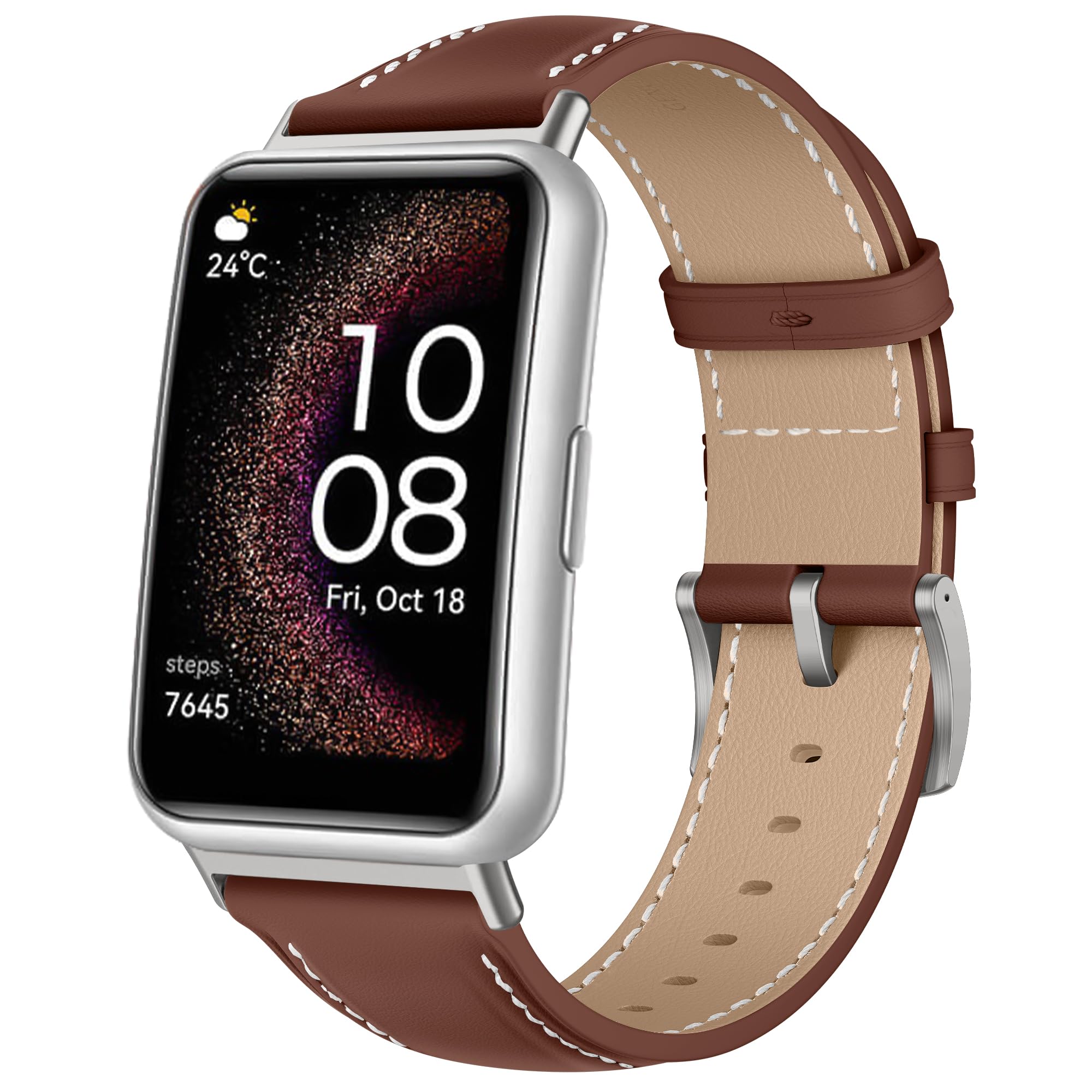 KoGiio Strap Compatible with Huawei Watch Fit/Watch Fit New/Watch Fit Elegant/Watch Fit SE Strap, PU Leather Adjustable Watch Band, Soft Replacement Bracelet Strap Brown