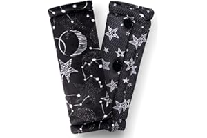 TINLYFINLY 2 Pack Car Seat Belt Covers for Baby Kids, Reversible Soft Car Seat Shoulder Strap Pads, Seatbelt Cushion, Neck Strap Covers for Stroller, Carrier, Pushchair (Black Star)