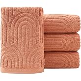 Pidada Hand Towels Set of 4 Striped Pattern 100% Cotton Absorbent Soft Decorative Towel for Bathroom (Burnt Orange)