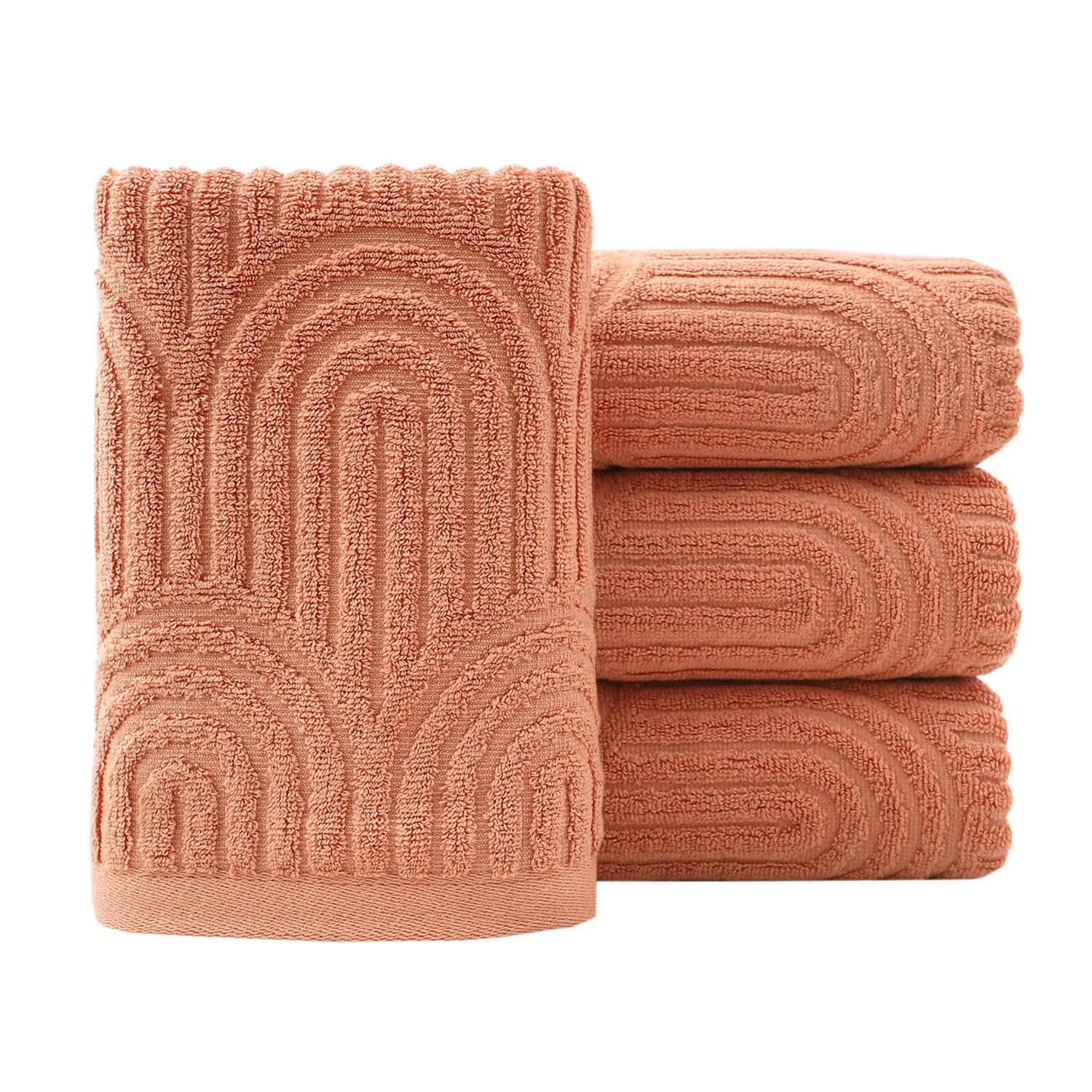 Photo 1 of Pidada Hand Towels Set of 4 Striped Pattern 100% Cotton Absorbent Soft Decorative Towel for Bathroom (Burnt Orange)