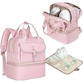 Fasrom Breast Pump Bag with Cooler Compartment, Wearable Pumping Backpack | Compatible with Momcozy M5/M6/S12 Pro and Eufy, Includes Drying Mat, Stores Pump Parts and Breastfeeding Essentials, Pink