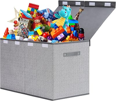 ELUCHANG 81L Foldable Toy Storage Box with Flip Lid Grey 62x38x34cm