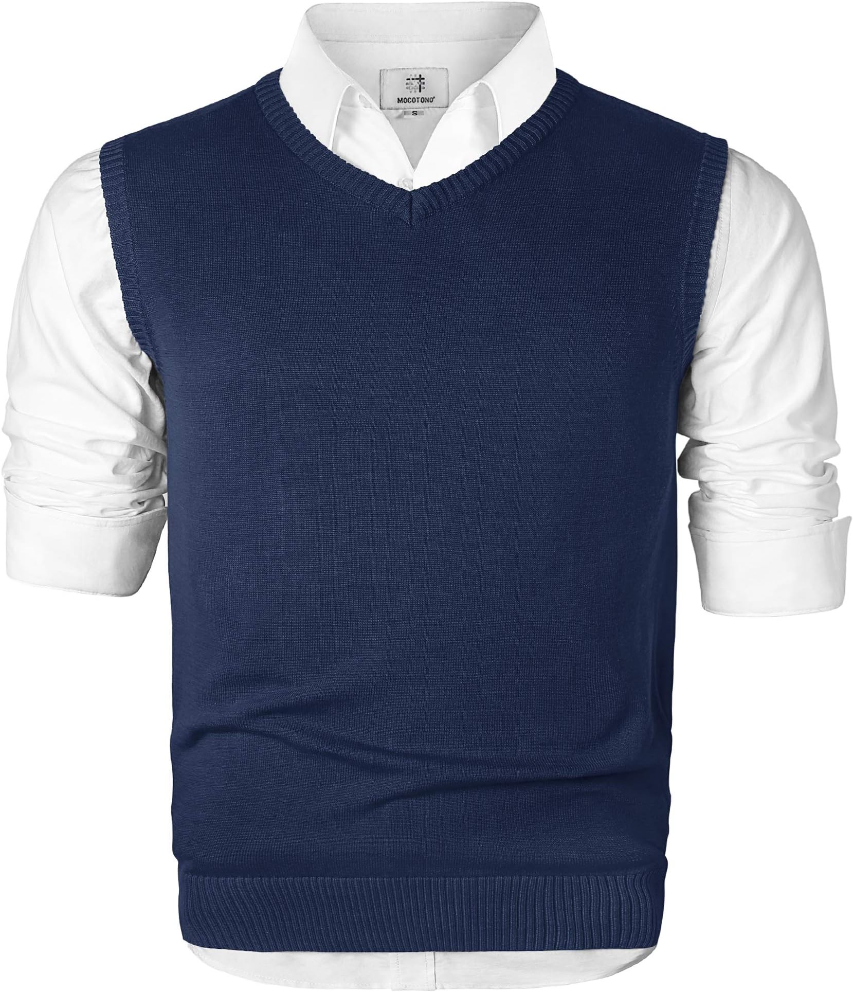 MOCOTONO Men's V-Neck Cotton Vest Casual Sleeveless Sweater