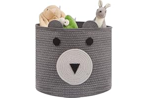 MELLBAY Cotton Rope Storage Basket, Cute Bear Basket for Gifting, Christmas Basket, Baby Laundry Basket, Nursery Basket for Toys, Clothes, Towels, Grey, 16”(D) x 14”(H)