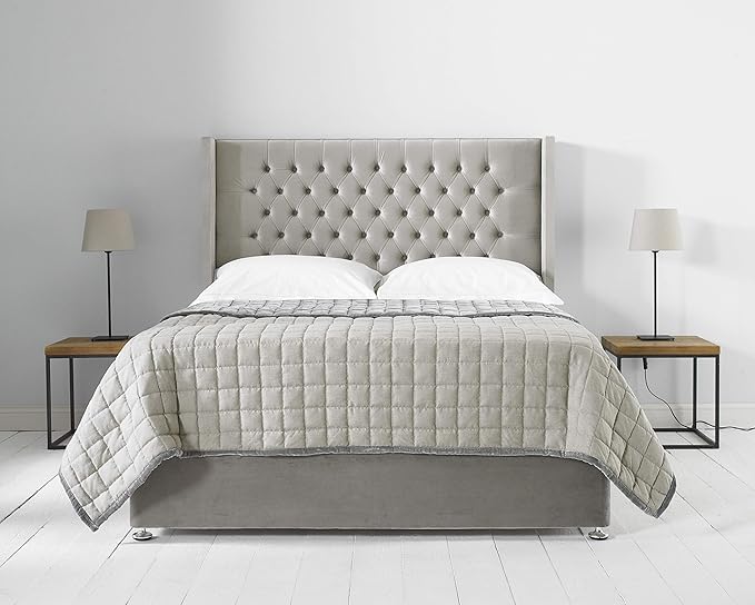 5ft Buttoned Winged Grey Floor Standing Headboard Amazon.co.uk