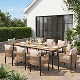SUNSITT 9 Piece Outdoor Patio Dining Set w/Cushioned Woven Rattan Chairs | 82.6" Metal Rectangular Dining Table w/WPC Tabletop &amp; 8 Patio Chairs w/Curved Armrest, All-Weather Patio Furniture for Garden
