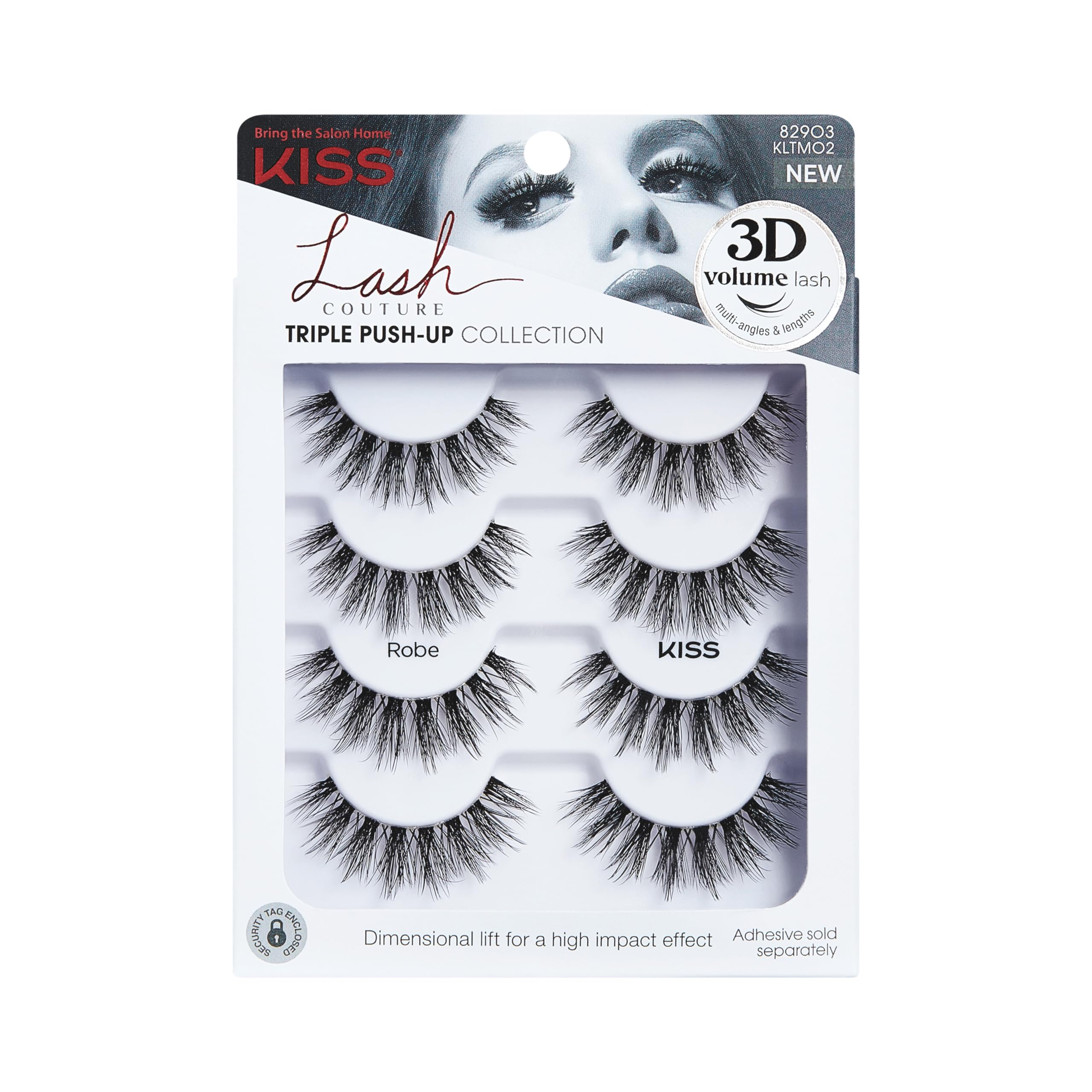 KISS Lash Couture Triple Push Up Collection Multipack, 3D Volume False Eyelashes, Triple Design Technology, Multi-Angles & Lengths, Cruelty-Free, Contact Lens Friendly, Reusable, Style Robe, 4 Pairs