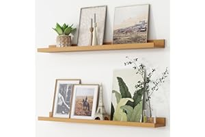 FLYJOE Picture Ledge Shelf, Floating Shelves Set of 2, 36 Inches Nursery Book Shelves for Toys Storage, Kids Bookshelf Wall Mounted for Living Room Bedroom Decor Books Photo Frames, Natural Oak