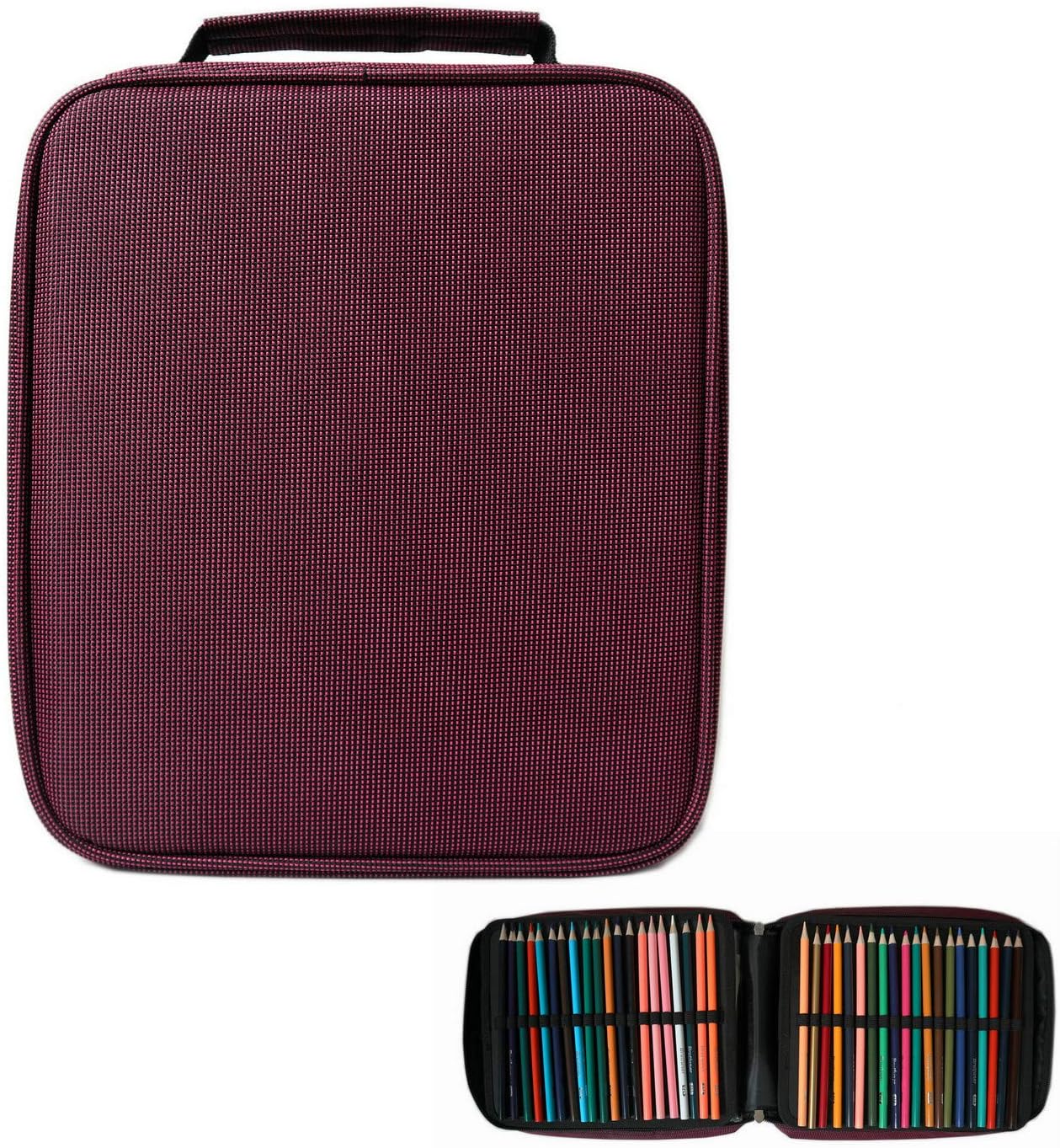 Lumsburry 160/200 Slots Coloured Pencils Case Multi-Layer Large Capacity Pen Organizing Bag with Zipper Closure (Reddish Purple, 200-slot)