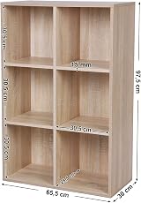 VASAGLE Bookcase 6 Compartment Shelf Oak LBC203H Standing Storage view 5