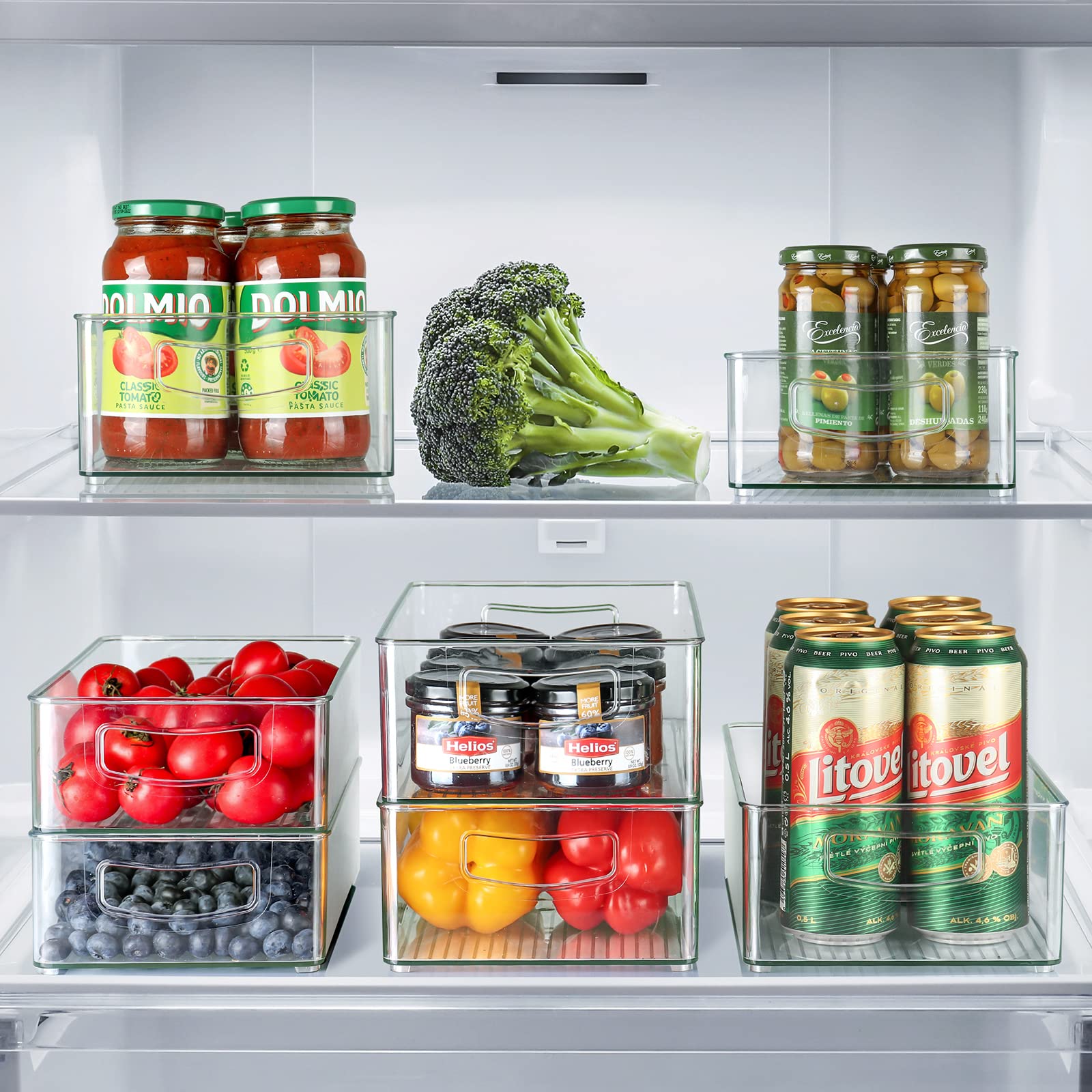 Hudgan Set Of 8 Stackable Organizer Bins, Straight Sides Plastic Storage Containers for Pantry