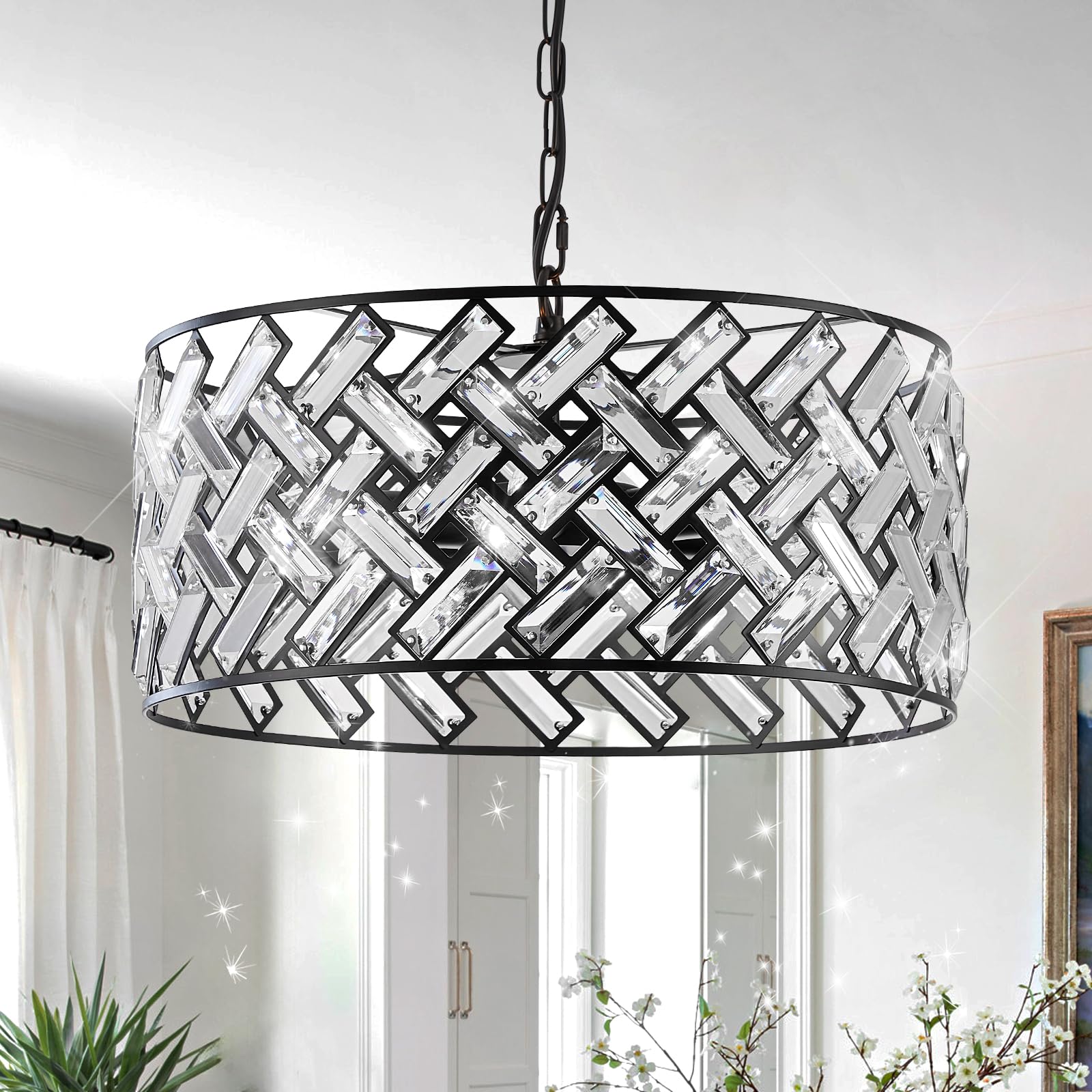 Crystal Ceiling Light Black Modern Chandelier