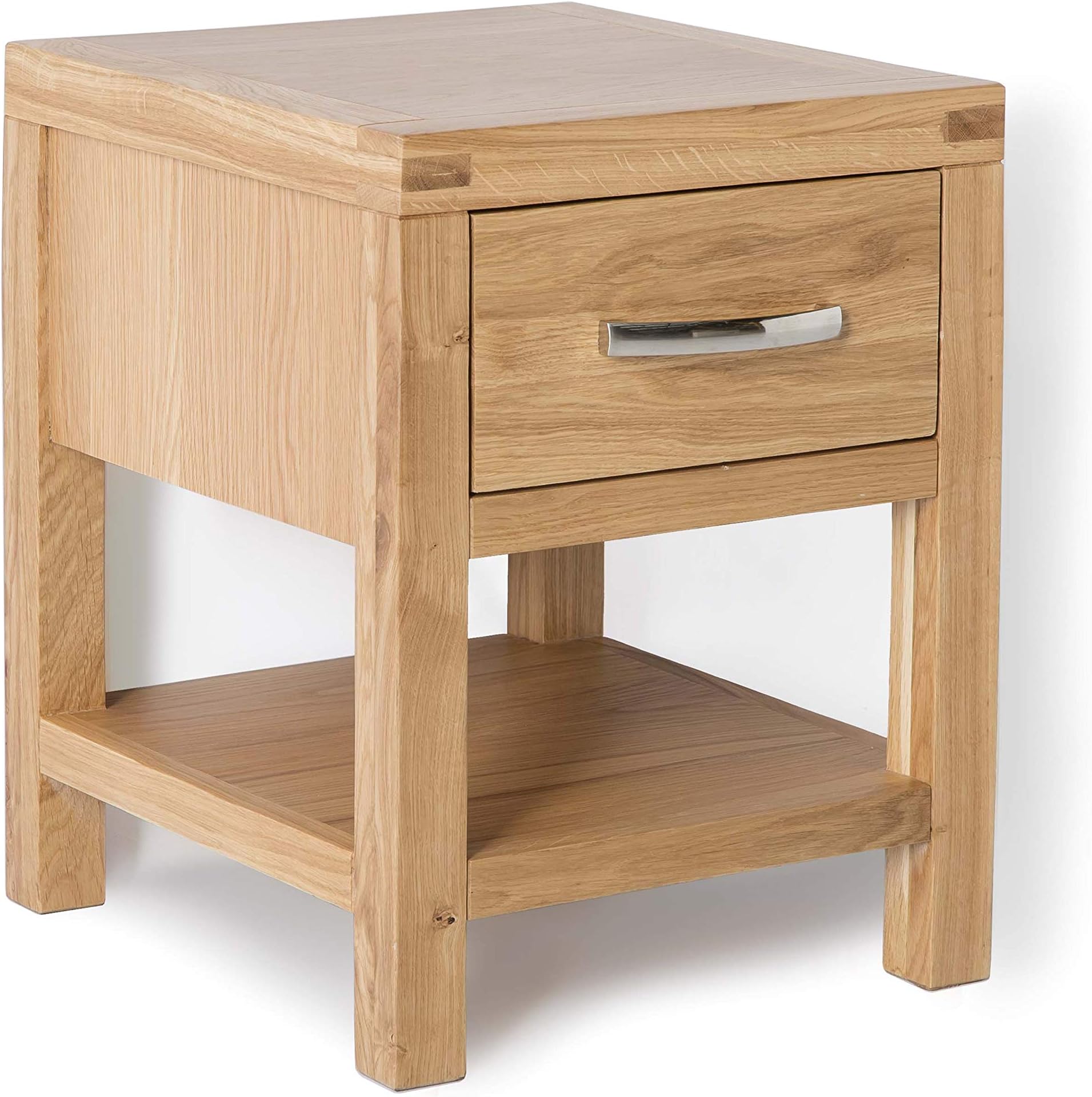 Abbey Light Oak Side Lamp Table with Storage Drawer | Roseland Furniture Contemporary Solid Wood End Sofa Table for Living Room, Hallway or Bedroom | Fully Assembled