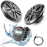 UTVpro Marine Audio System Stereo Speaker Package, Bluetooth, MP3 USB AM FM Marine Stereo - 2 x 6.5 Inch Black Speakers, Antenna