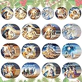 Soaoo 60 Pcs Nativity Scene Christmas Tree Ornament Christian Religious Ornaments Bulk Round Nativity Xmas Tree Hanging Wooden Decorations for Garden Yard Outdoor Home (Novel Style)