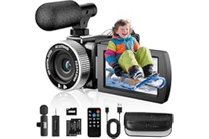 Rumyums 4K Video Camera Camcorder with Wireless Lavalier Microphone, 48MP UHD Vlogging Camera for TikTok YouTube, Digital Camera Recorder, 4K Camcorder with Mic, Remote, 32GB Card, 2 Batteries