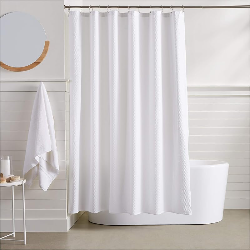 Amazon Basics Lightweight Microfiber Waffle Shower Curtain 183 x 183 cm White
