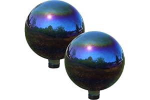 Sunnydaze 10-Inch Glass Mirrored Stainless Steel Gazing Globe - Elegant Ball Lawn Ornament - Rainbow - Set of 2