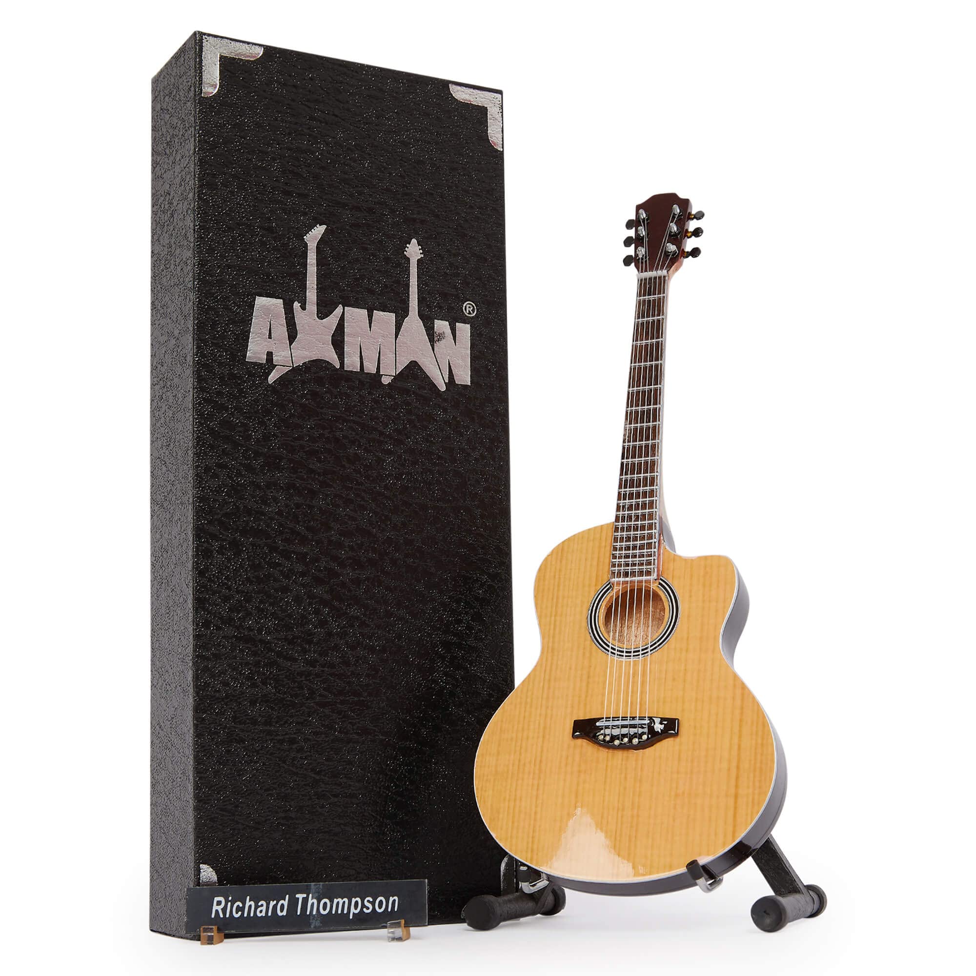 Richard Thompson - Miniature Guitar Replica - Music Gifts - Handmade Ornamental 1/4 Scale - Includes a Display Box, Name Tag and Miniature Guitar Stand