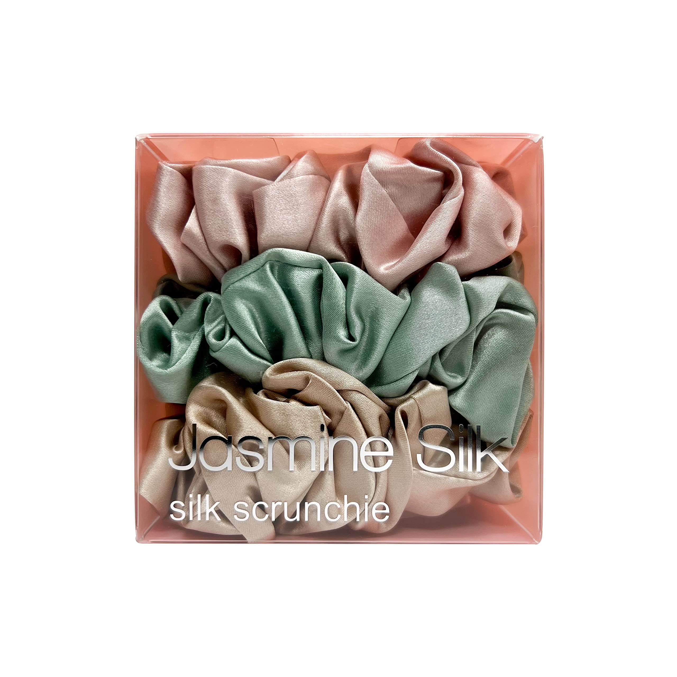 Jasmine Silk Pure Silk Charmeuse Scrunchie - Scrunchies For Hair (Pink Duck Egg Nude Box)